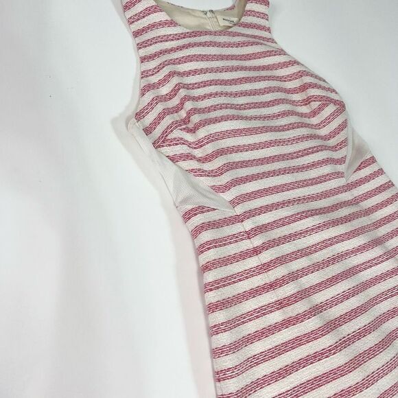 Rhyme A-Line Mini Dress Women's Medium Pink Cream Striped Racer Tweed Hidden Zip - Picture 2 of 10